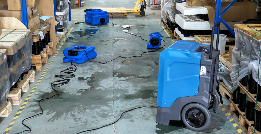 Restoration Dehumidifier and Fan for Warehouse in Summer