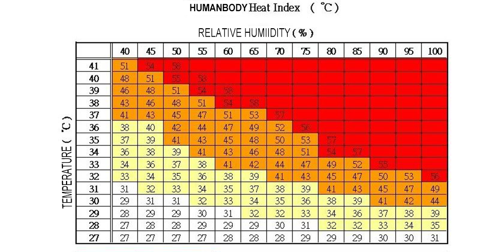Human Body Heat Index the Rh and Temperature Level